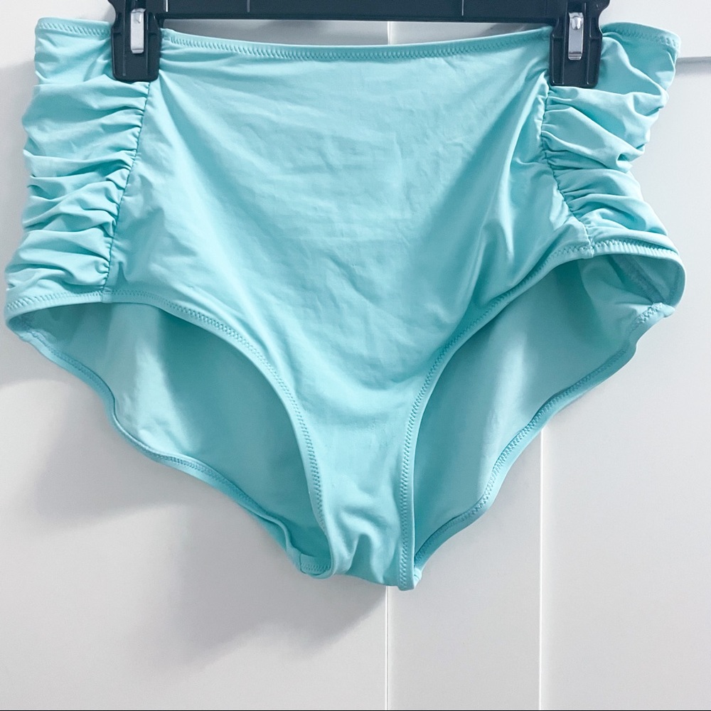 Coastal Waves Plus Aquamarine High Waisted Ruched Swimsuit Bottoms - Size 1X